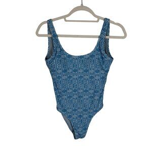 Rhythm Women S Blue Check Floral Low Back Scoop Neck One Piece Swimsuit NWOT